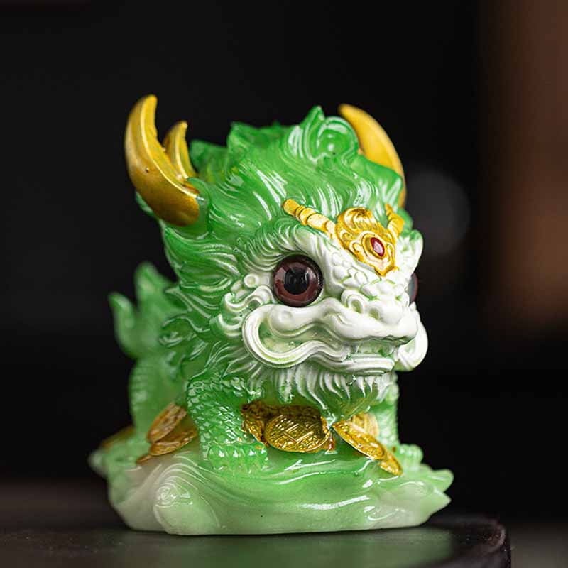 Farbwechselnde Kirin-Statue aus Kunstharz, spirituelle Statue, Zen-Dekoration für Zuhause