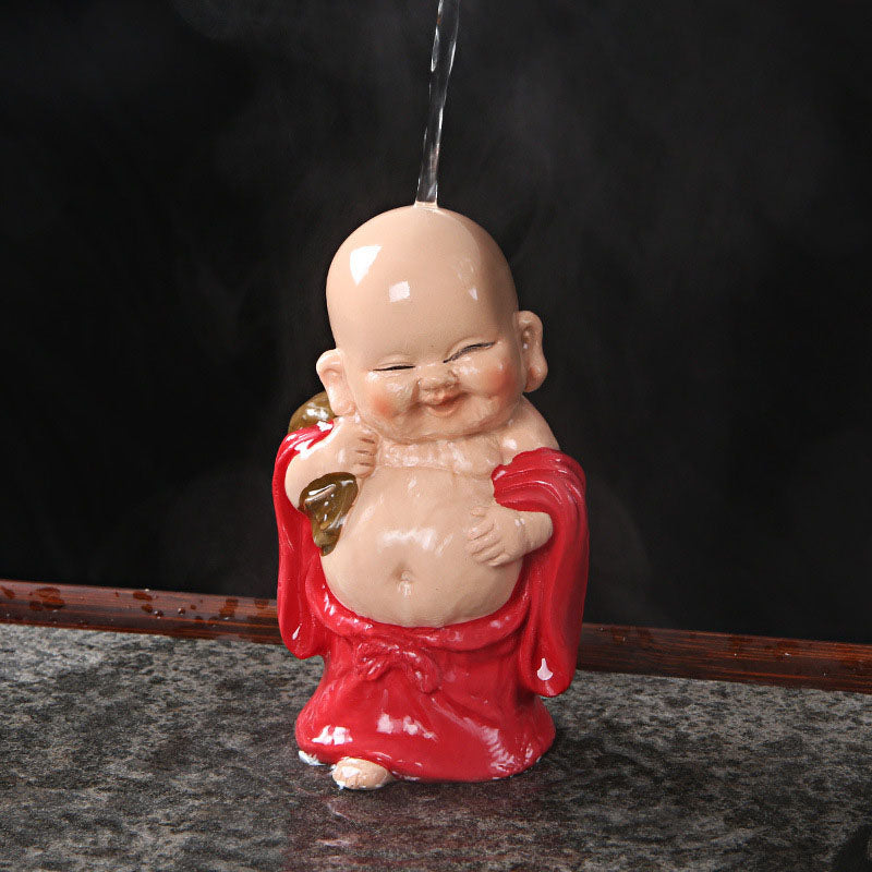 Farbwechselnder lachender Buddha aus Harz-Teetier