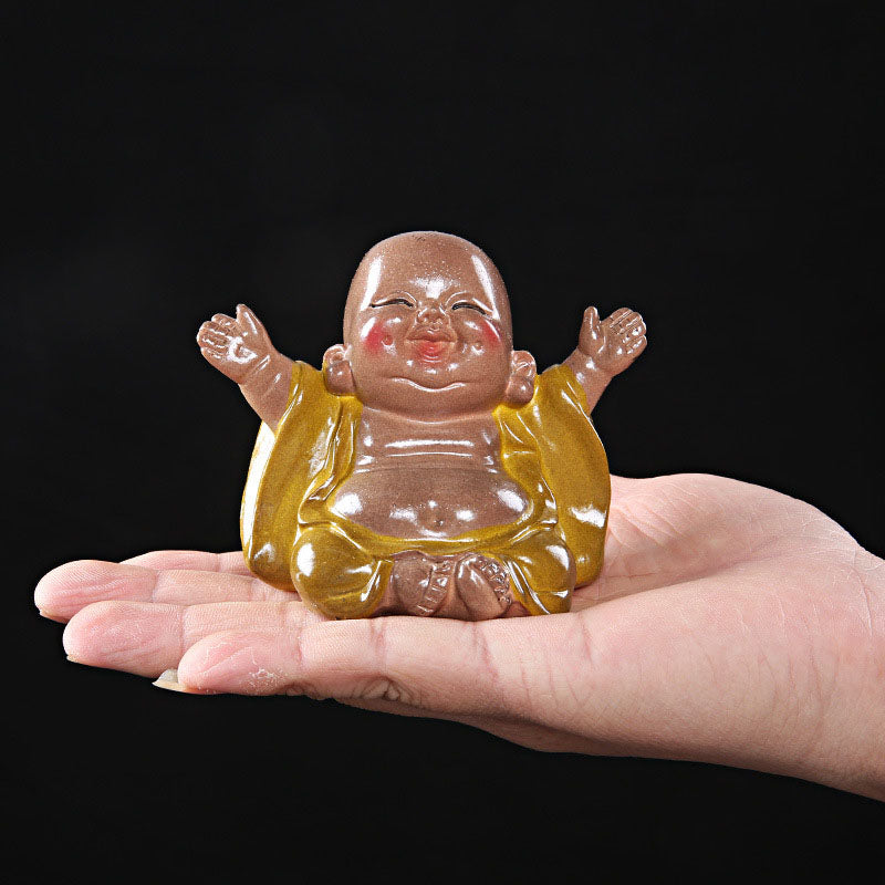 Farbwechselnder lachender Buddha aus Harz-Teetier