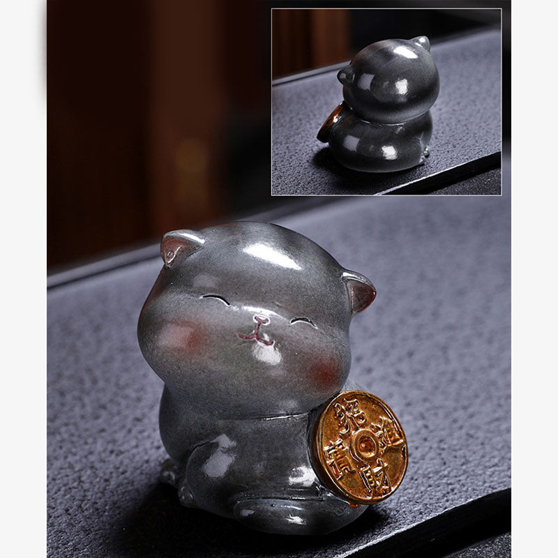 Farbwechselnde Mini-Katze aus Harz, Teehaustier, Zen-Dekor-Figur