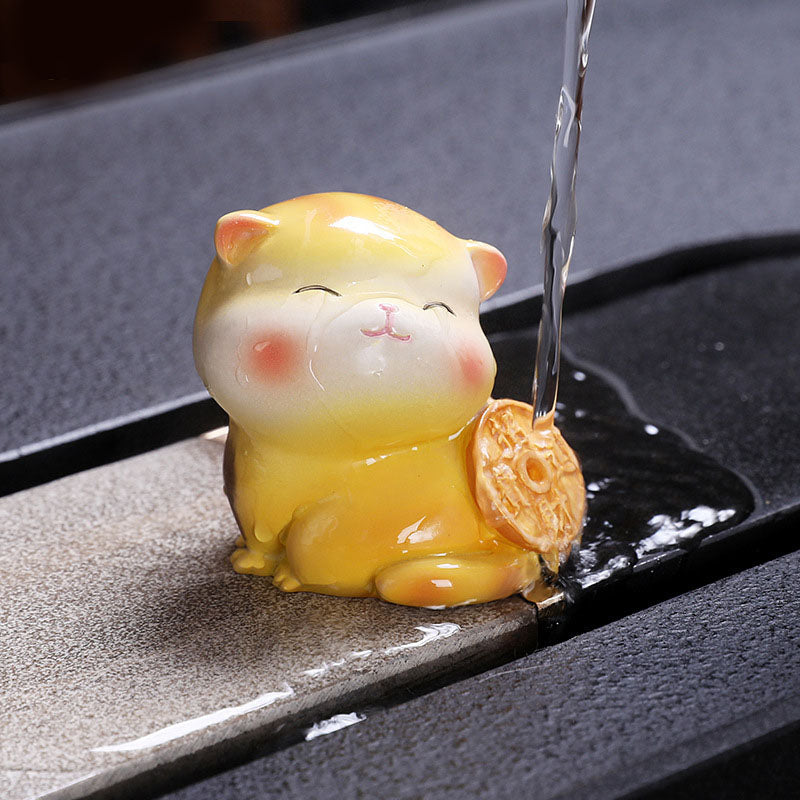 Farbwechselnde Mini-Katze aus Harz, Teehaustier, Zen-Dekor-Figur