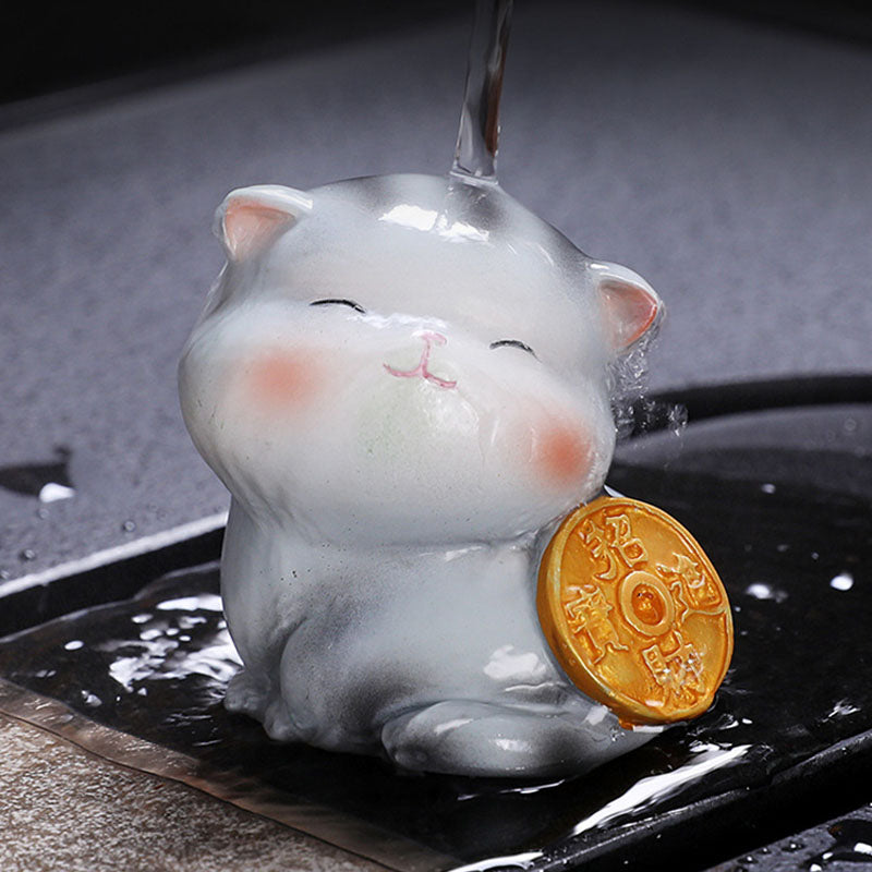 Farbwechselnde Mini-Katze aus Harz, Teehaustier, Zen-Dekor-Figur