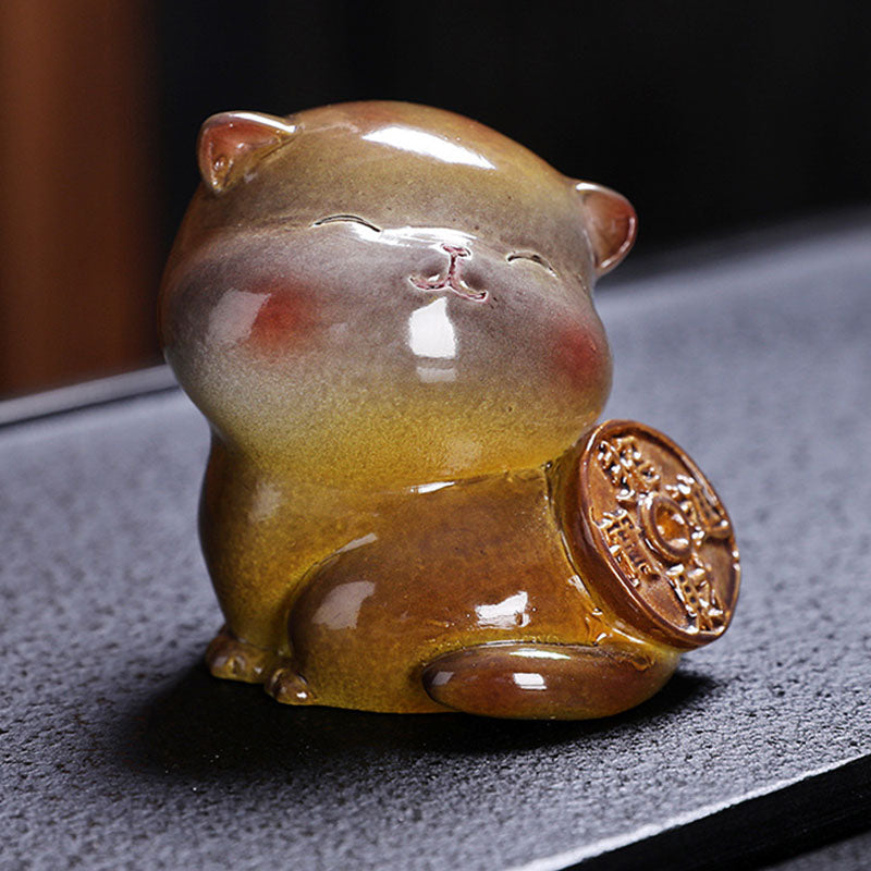 Farbwechselnde Mini-Katze aus Harz, Teehaustier, Zen-Dekor-Figur