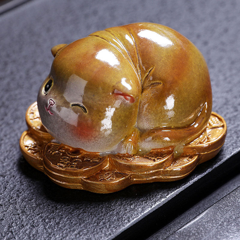 Farbwechselnde Mini-Katze aus Harz, Teehaustier, Zen-Dekor-Figur