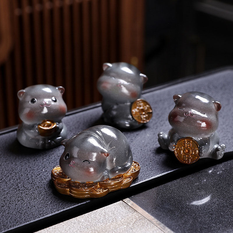 Farbwechselnde Mini-Katze aus Harz, Teehaustier, Zen-Dekor-Figur