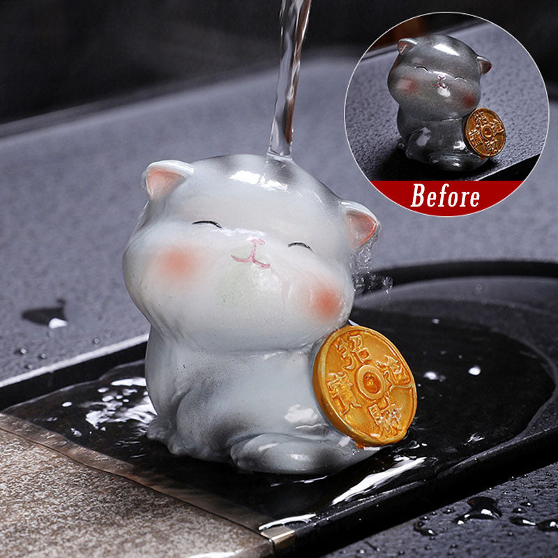 Farbwechselnde Mini-Katze aus Harz, Teehaustier, Zen-Dekor-Figur