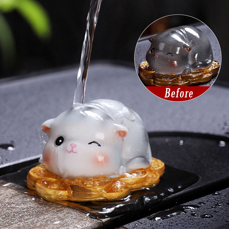 Farbwechselnde Mini-Katze aus Harz, Teehaustier, Zen-Dekor-Figur