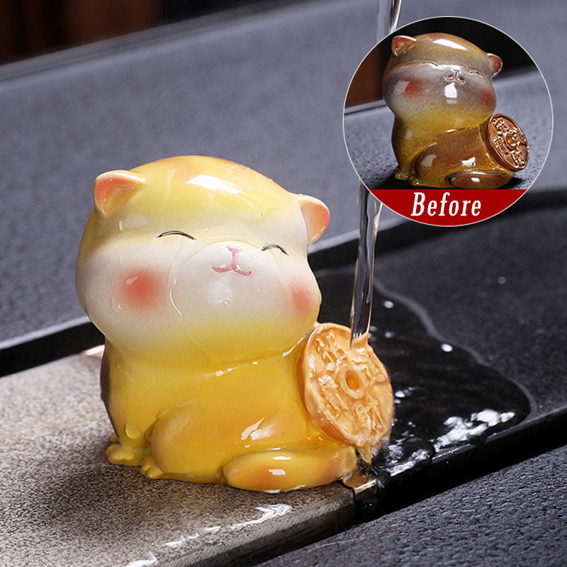 Farbwechselnde Mini-Katze aus Harz, Teehaustier, Zen-Dekor-Figur