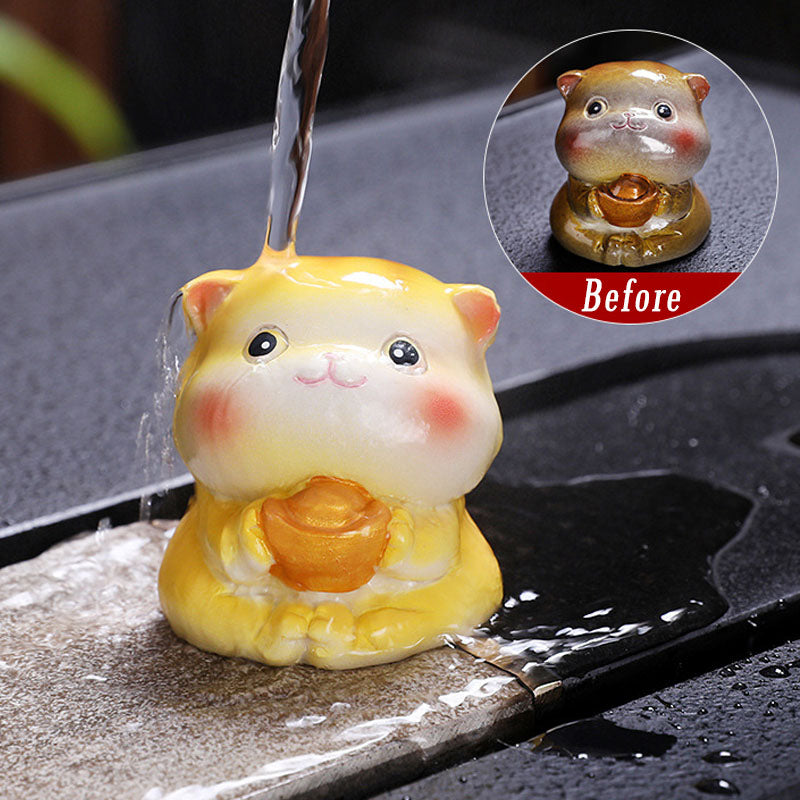 Farbwechselnde Mini-Katze aus Harz, Teehaustier, Zen-Dekor-Figur