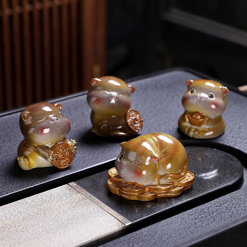 Farbwechselnde Mini-Katze aus Harz, Teehaustier, Zen-Dekor-Figur