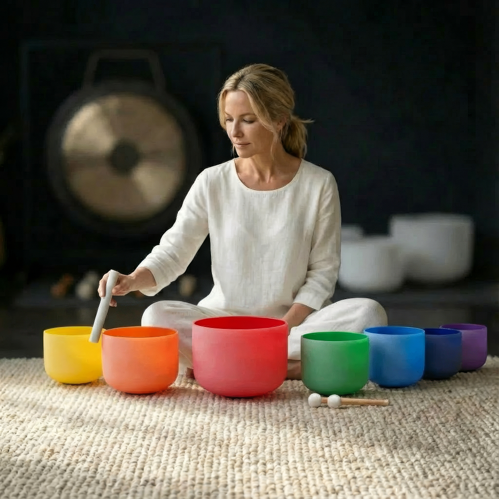 Farbiges Chakra-Kristall-Klangschalen-Set – 7-teilig, 6 bis 14 Zoll