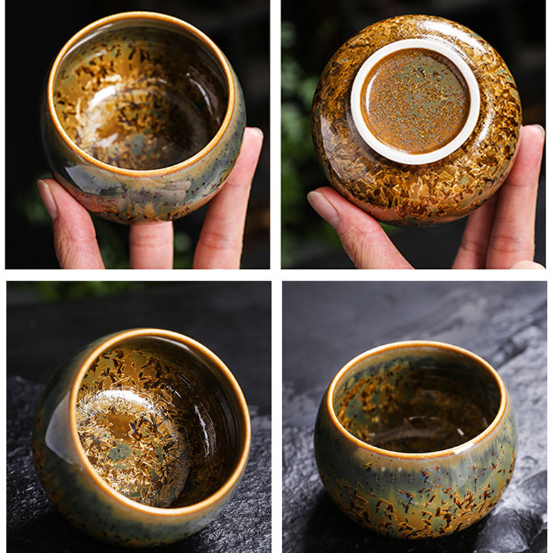 Bunte braune chinesische Teetasse aus Keramik, Größe 210 ml