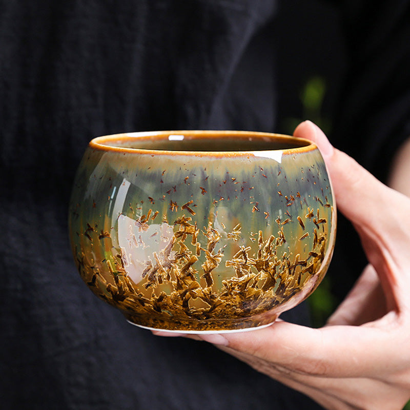 Bunte braune chinesische Teetasse aus Keramik, Größe 210 ml