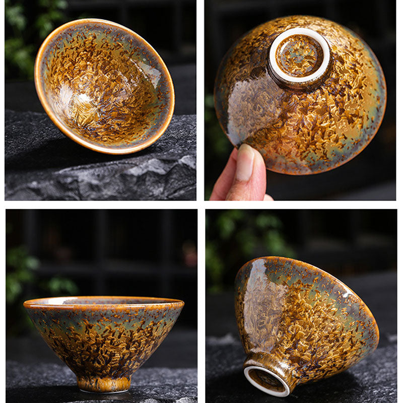 Bunte braune chinesische Teetasse aus Keramik, Größe 210 ml