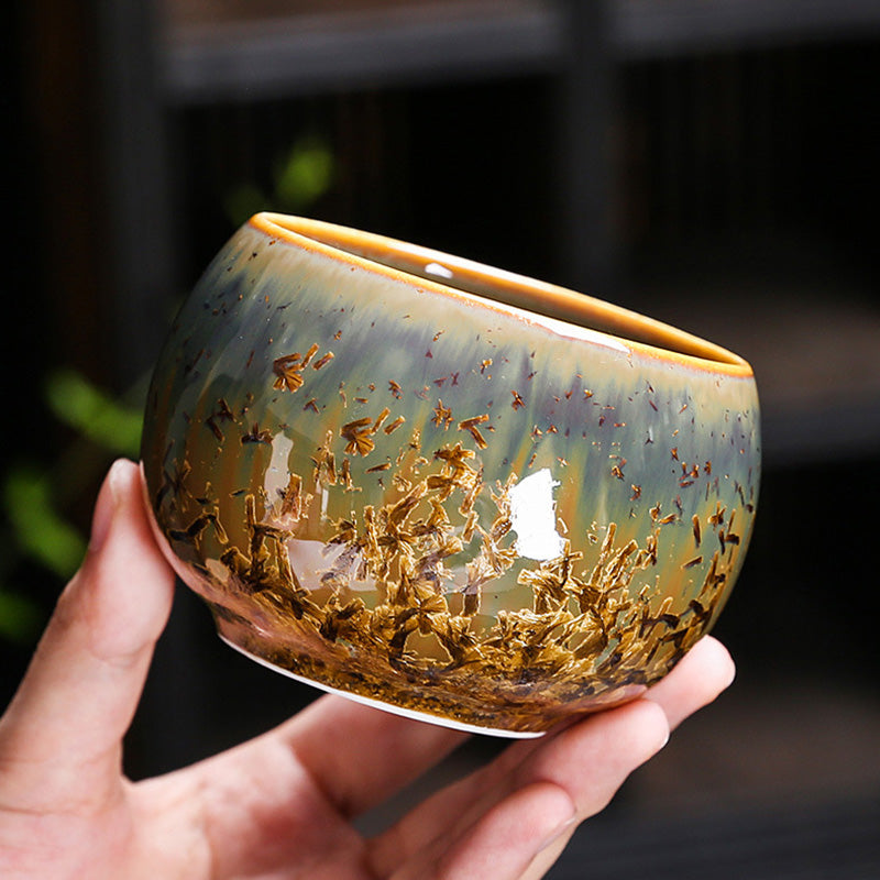 Bunte braune chinesische Teetasse aus Keramik, Größe 210 ml