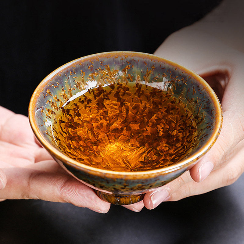 Bunte braune chinesische Teetasse aus Keramik, Größe 210 ml