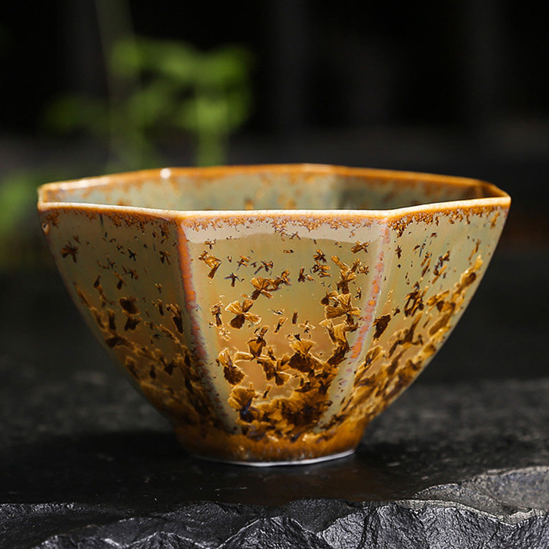 Bunte braune chinesische Teetasse aus Keramik, Größe 210 ml