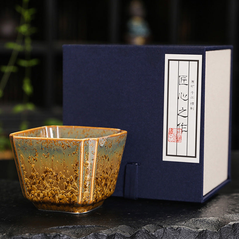 Bunte braune chinesische Teetasse aus Keramik, Größe 210 ml