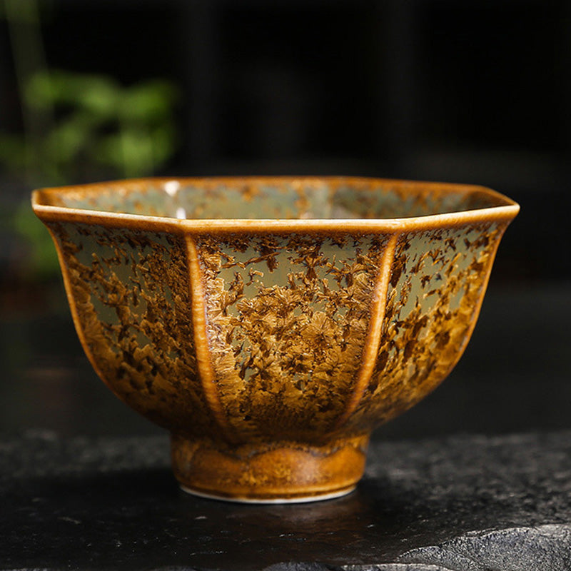 Bunte braune chinesische Teetasse aus Keramik, Größe 210 ml