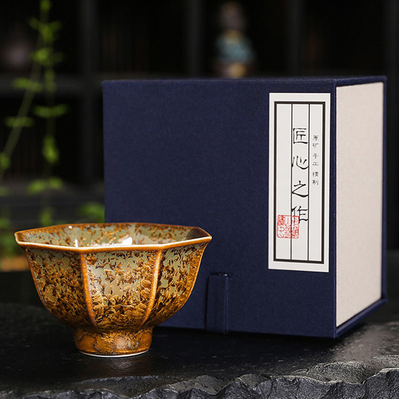 Bunte braune chinesische Teetasse aus Keramik, Größe 210 ml