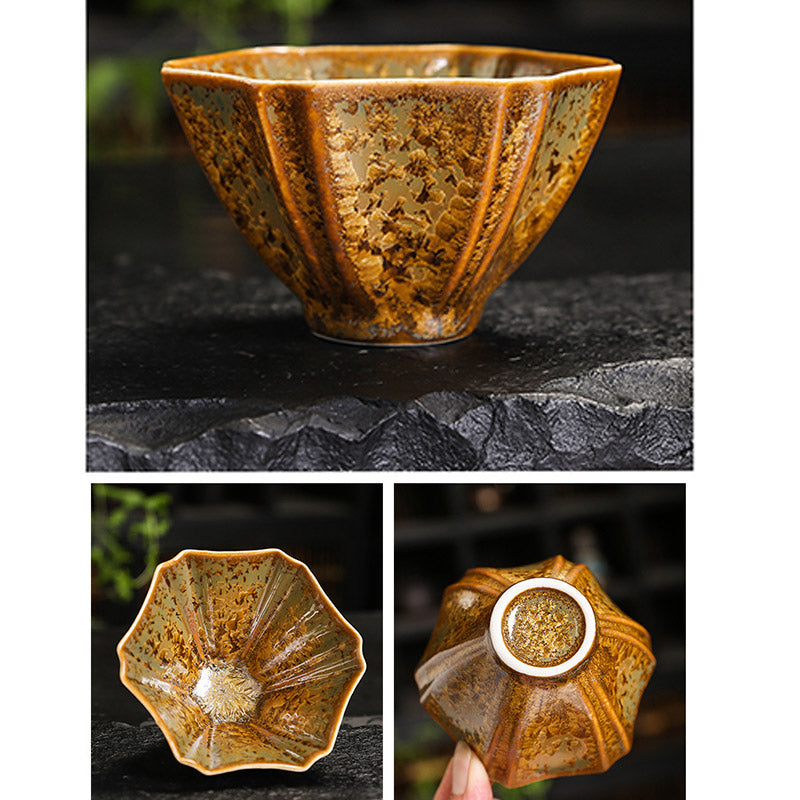 Bunte braune chinesische Teetasse aus Keramik, Größe 210 ml