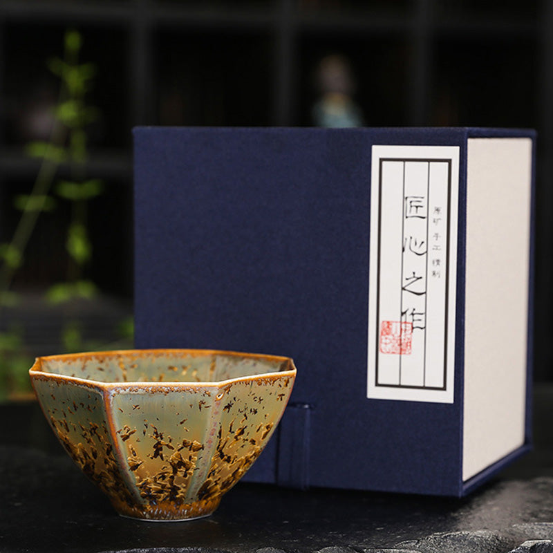 Bunte braune chinesische Teetasse aus Keramik, Größe 210 ml