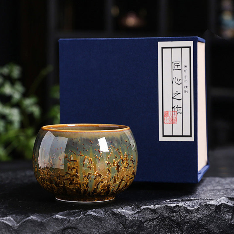Bunte braune chinesische Teetasse aus Keramik, Größe 210 ml