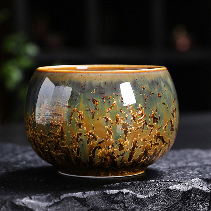 Bunte braune chinesische Teetasse aus Keramik, Größe 210 ml