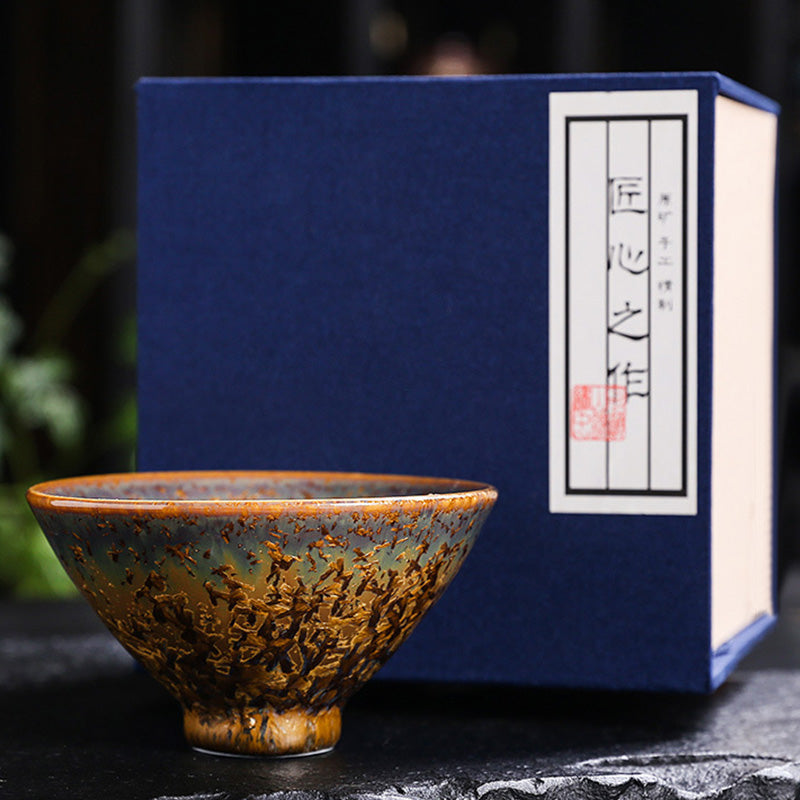 Bunte braune chinesische Teetasse aus Keramik, Größe 210 ml