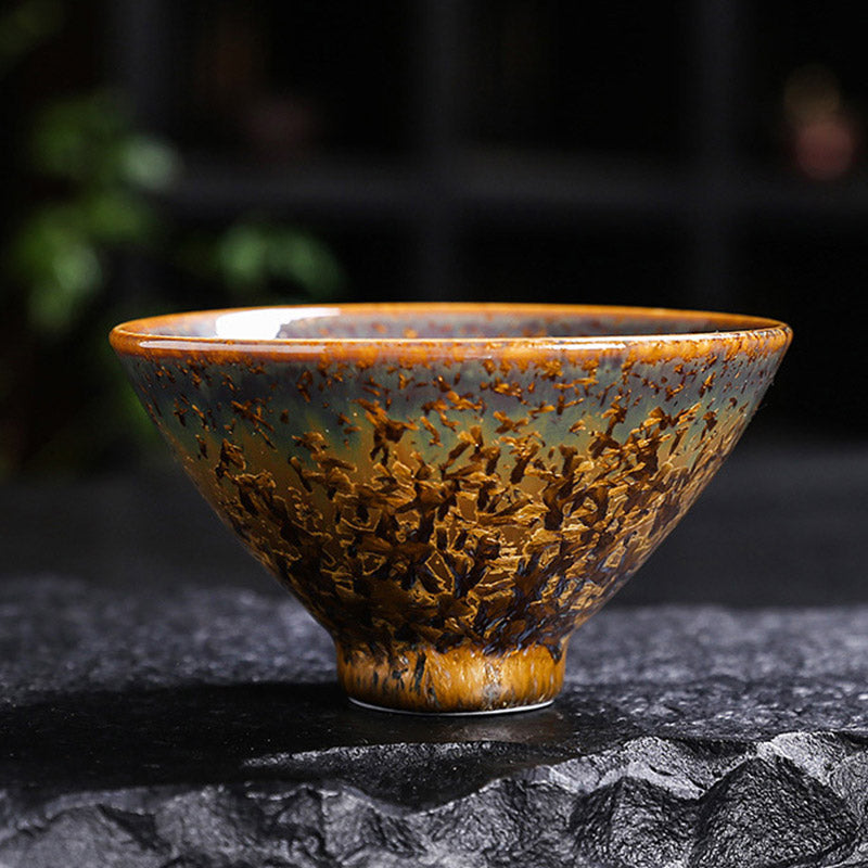 Bunte braune chinesische Teetasse aus Keramik, Größe 210 ml