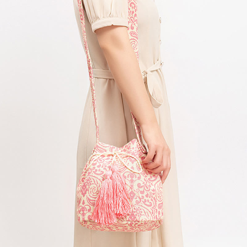 Bunte Canvas-Beuteltasche mit geometrischem Blumendruck