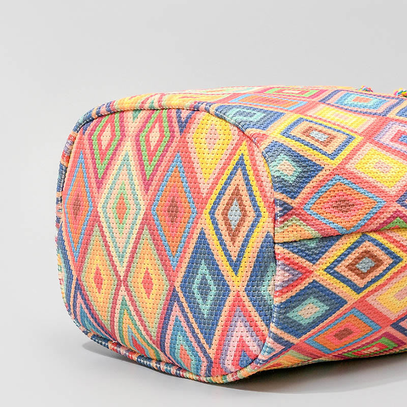 Bunte Canvas-Beuteltasche mit geometrischem Blumendruck