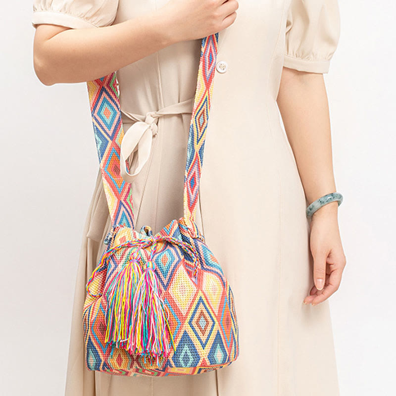 Bunte Canvas-Beuteltasche mit geometrischem Blumendruck