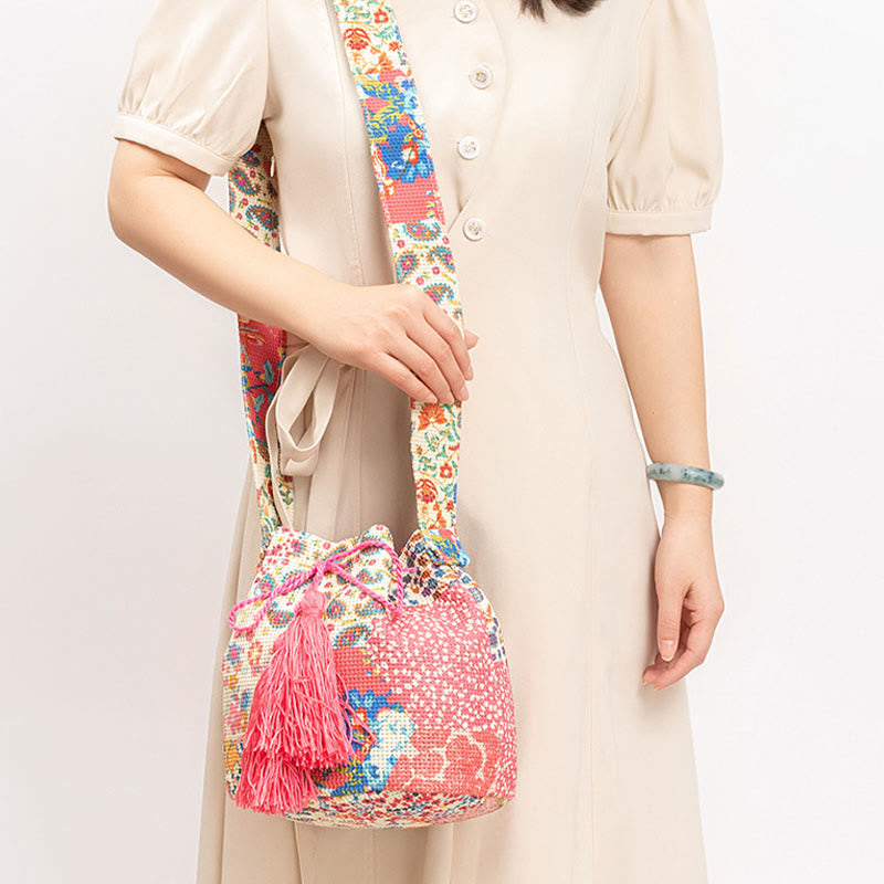 Bunte Canvas-Beuteltasche mit geometrischem Blumendruck