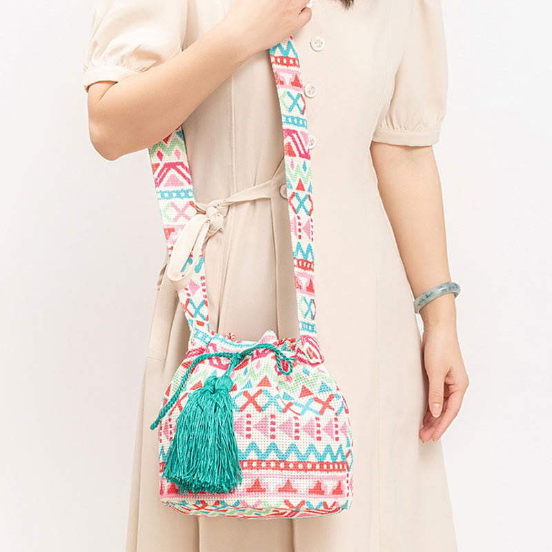 Bunte Canvas-Beuteltasche mit geometrischem Blumendruck