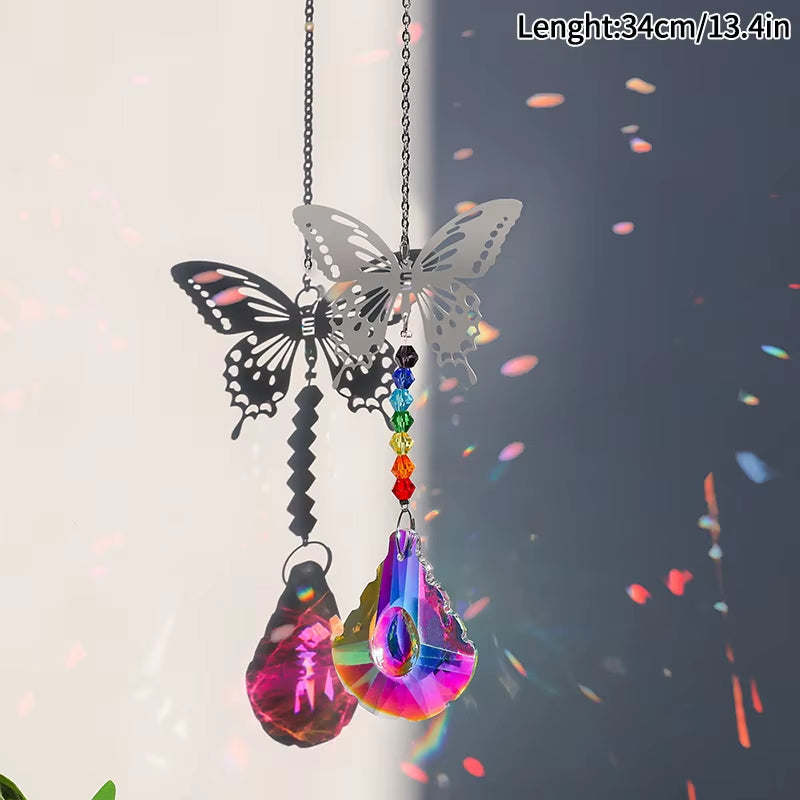 Crystal butterfly suncatcher with rainbow prisms for Colorful Crystal Wind Chime Spinner