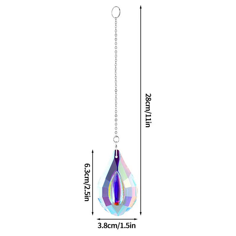 Crystal teardrop pendant on silver chain in Colorful Crystal Suncatcher Wind Chime Spinner