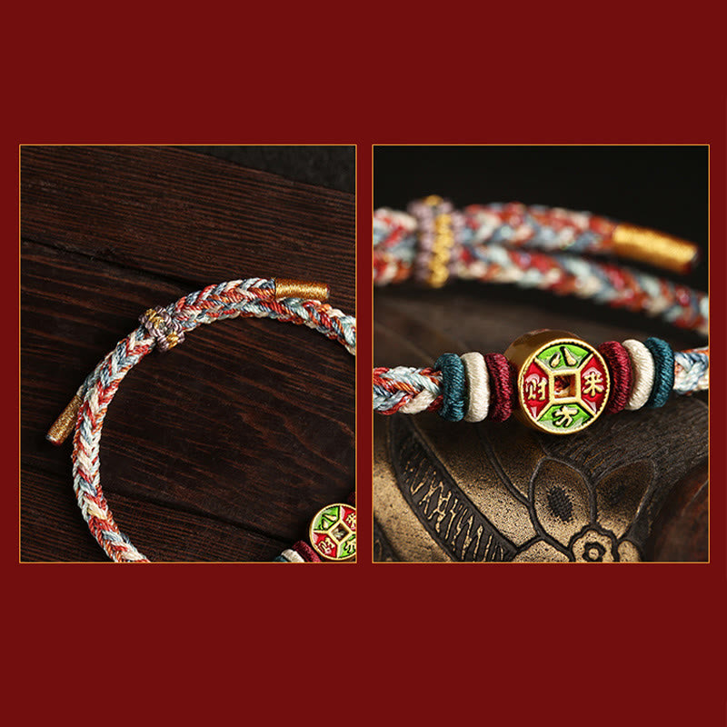 Buntes spirituelles Armband mit acht Fäden und Friedensknoten