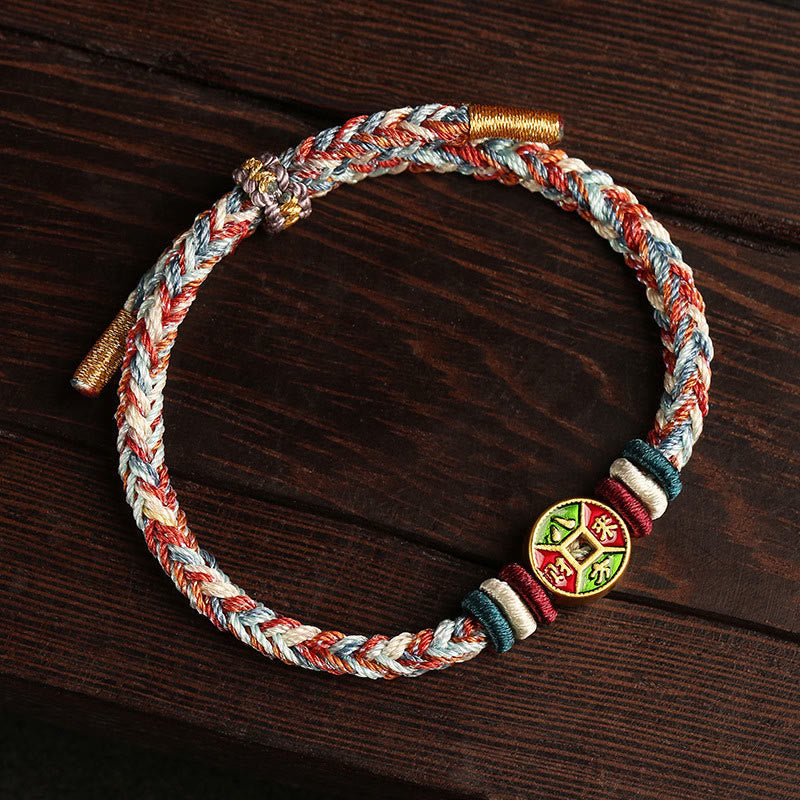 Buntes spirituelles Armband mit acht Fäden und Friedensknoten