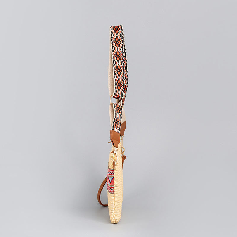Bunte geometrische Boho-Umhängetasche aus gewebtem Stroh, 28 cm