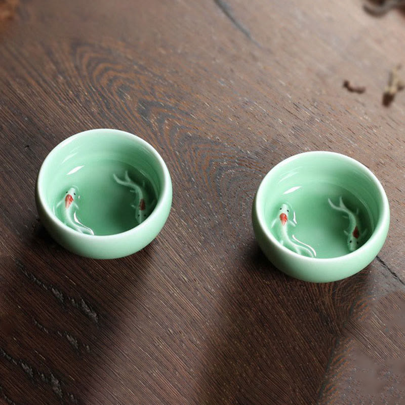 Bunte Koi-Fisch-Teetasse aus Keramik, 60 ml | Zen-Dekor
