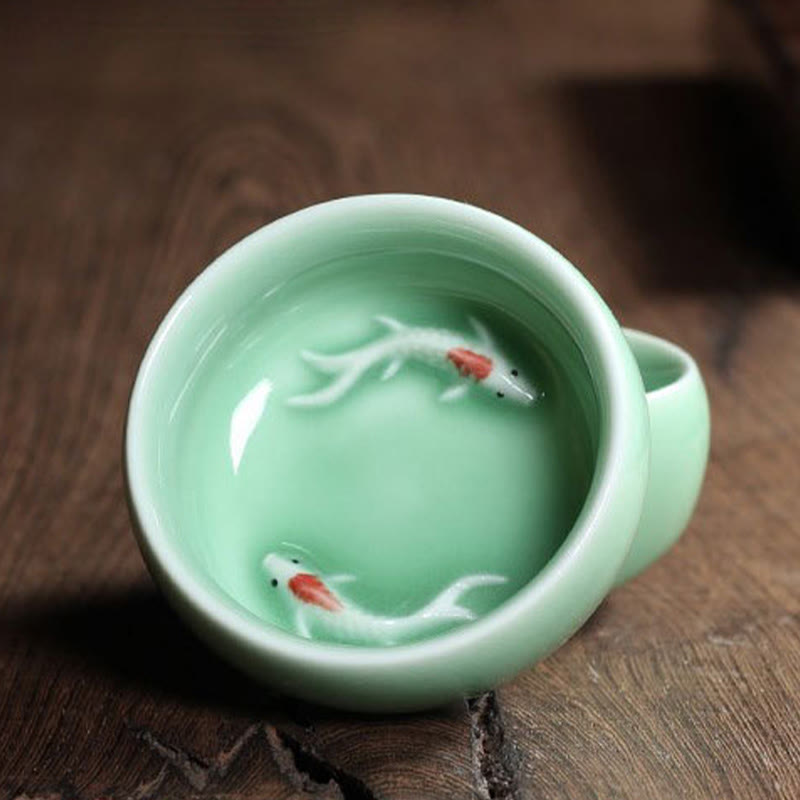 Bunte Koi-Fisch-Teetasse aus Keramik, 60 ml | Zen-Dekor