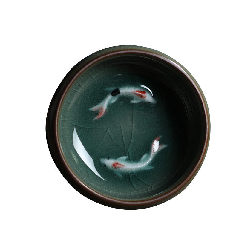 Bunte Koi-Fisch-Teetasse aus Keramik, 60 ml | Zen-Dekor