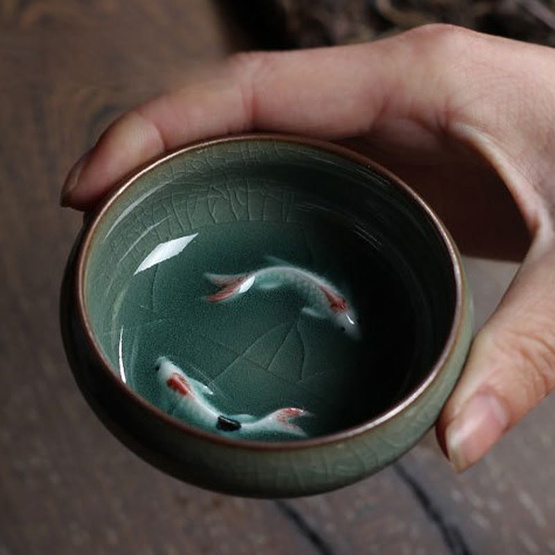 Bunte Koi-Fisch-Teetasse aus Keramik, 60 ml | Zen-Dekor