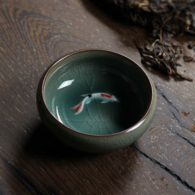 Bunte Koi-Fisch-Teetasse aus Keramik, 60 ml | Zen-Dekor