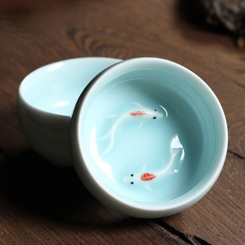 Bunte Koi-Fisch-Teetasse aus Keramik, 60 ml | Zen-Dekor