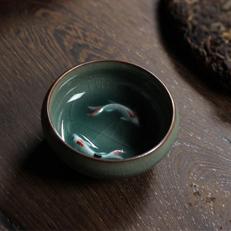 Bunte Koi-Fisch-Teetasse aus Keramik, 60 ml | Zen-Dekor