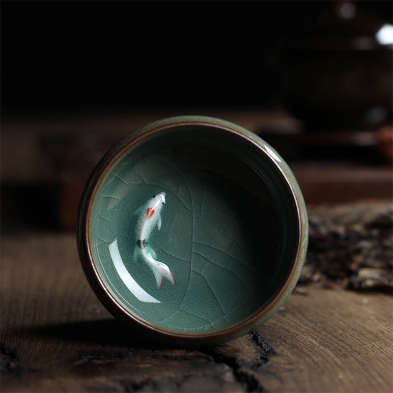 Bunte Koi-Fisch-Teetasse aus Keramik, 60 ml | Zen-Dekor
