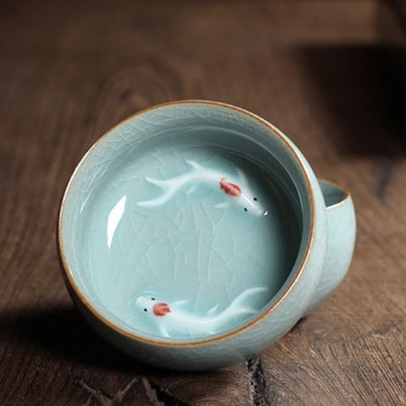 Bunte Koi-Fisch-Teetasse aus Keramik, 60 ml | Zen-Dekor