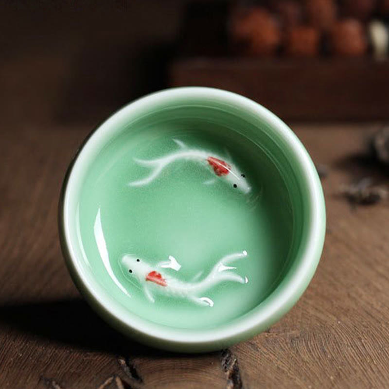 Bunte Koi-Fisch-Teetasse aus Keramik, 60 ml | Zen-Dekor